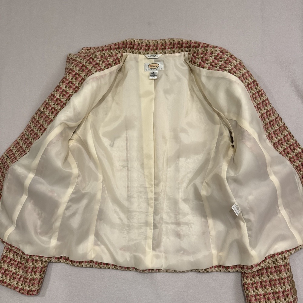 Talbot Women Tweed Wool Blazer Coat Italian Fabric Pink Plaid Sz 8 Petites USA - Picture 12 of 14